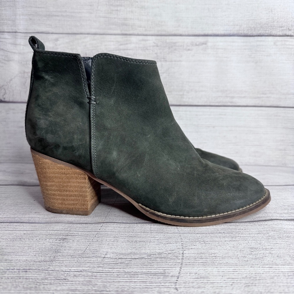 Blondo Waterproof Green Nubuck Leather Ankle Boots Block Heel B6268 8.5M Womens